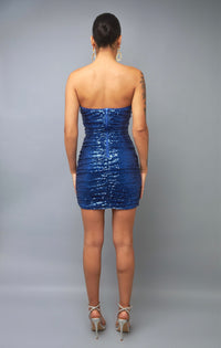 Dazzling Impression Navy Strapless Sequin Mini Dress