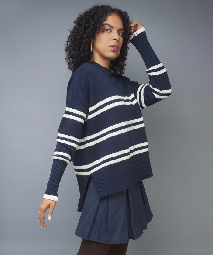 Casual Concept Navy Crew Neck Knit Sweater