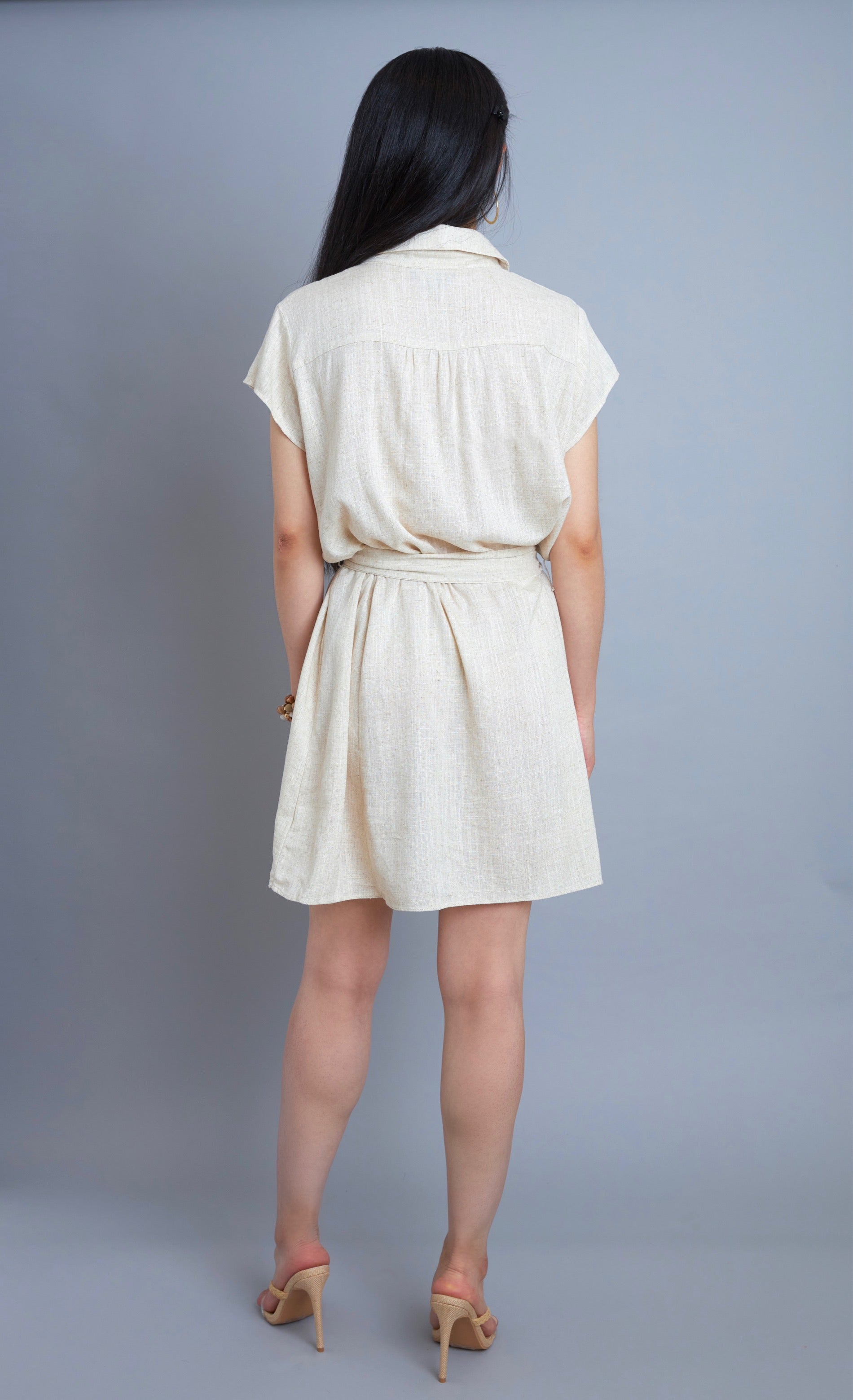 White linen cheap belted dress