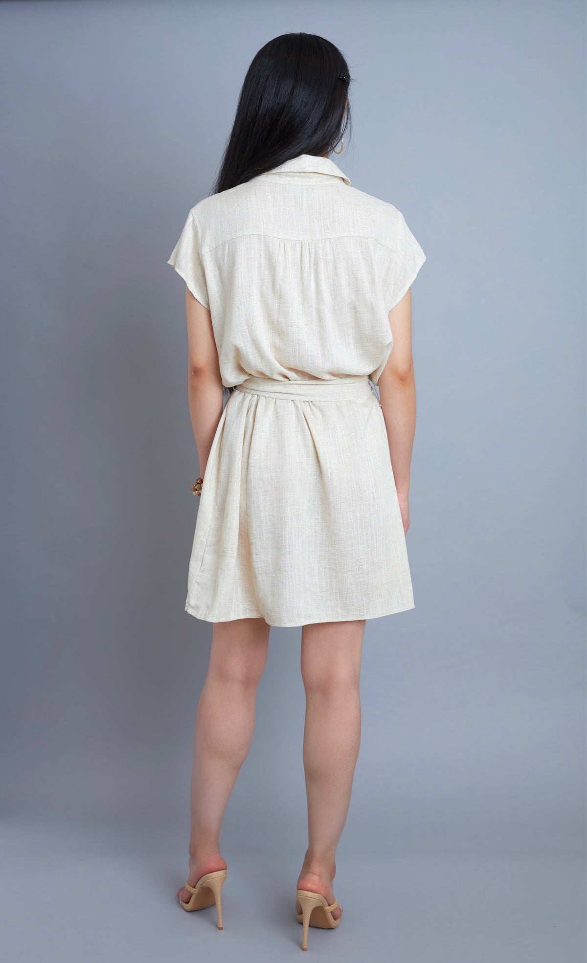 City Girl Linen Button-Up Belted Mini Dress