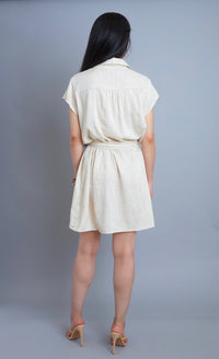 City Girl Linen Button-Up Belted Mini Dress