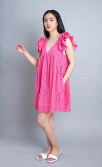 Express Yourself Pink Eyelet Embroidered Babydoll Dress