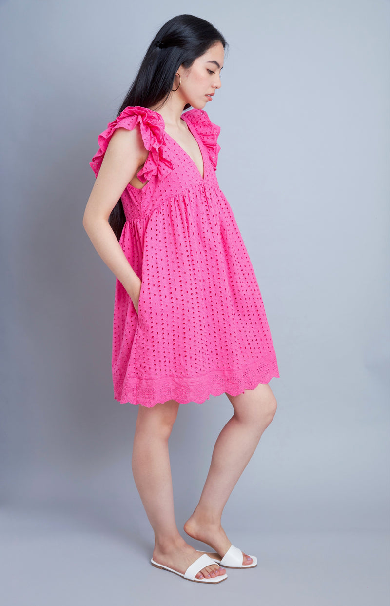 Express Yourself Pink Eyelet Embroidered Babydoll Dress