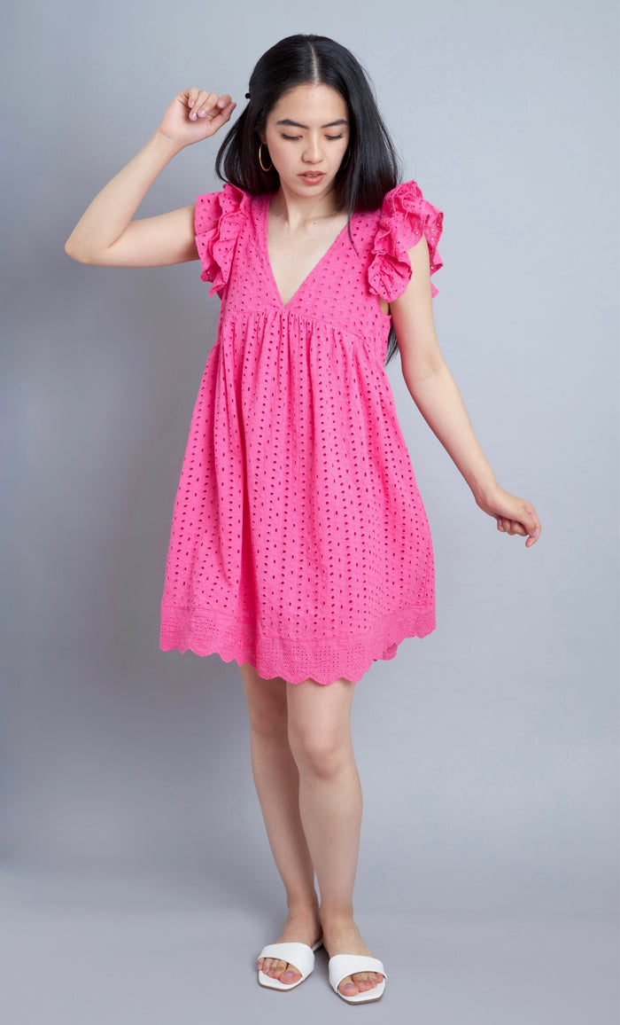 Express Yourself Pink Eyelet Embroidered Babydoll Dress