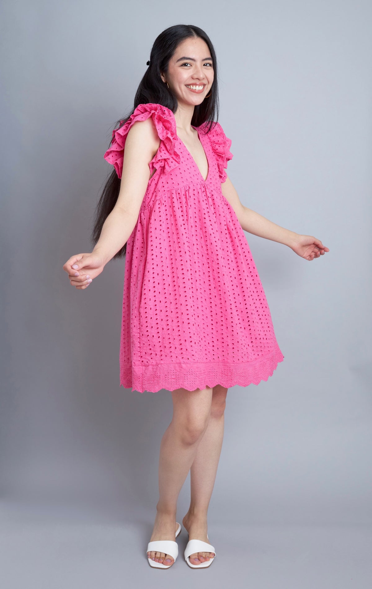 Express Yourself Pink Eyelet Embroidered Babydoll Dress