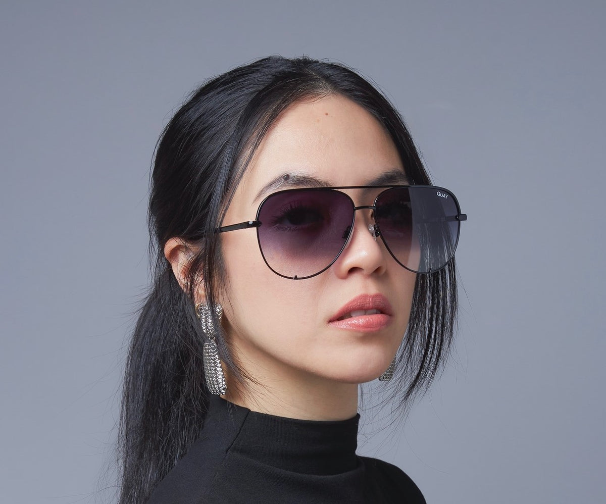 Quay High Key Black Lux Aviator Designer Sunglasses