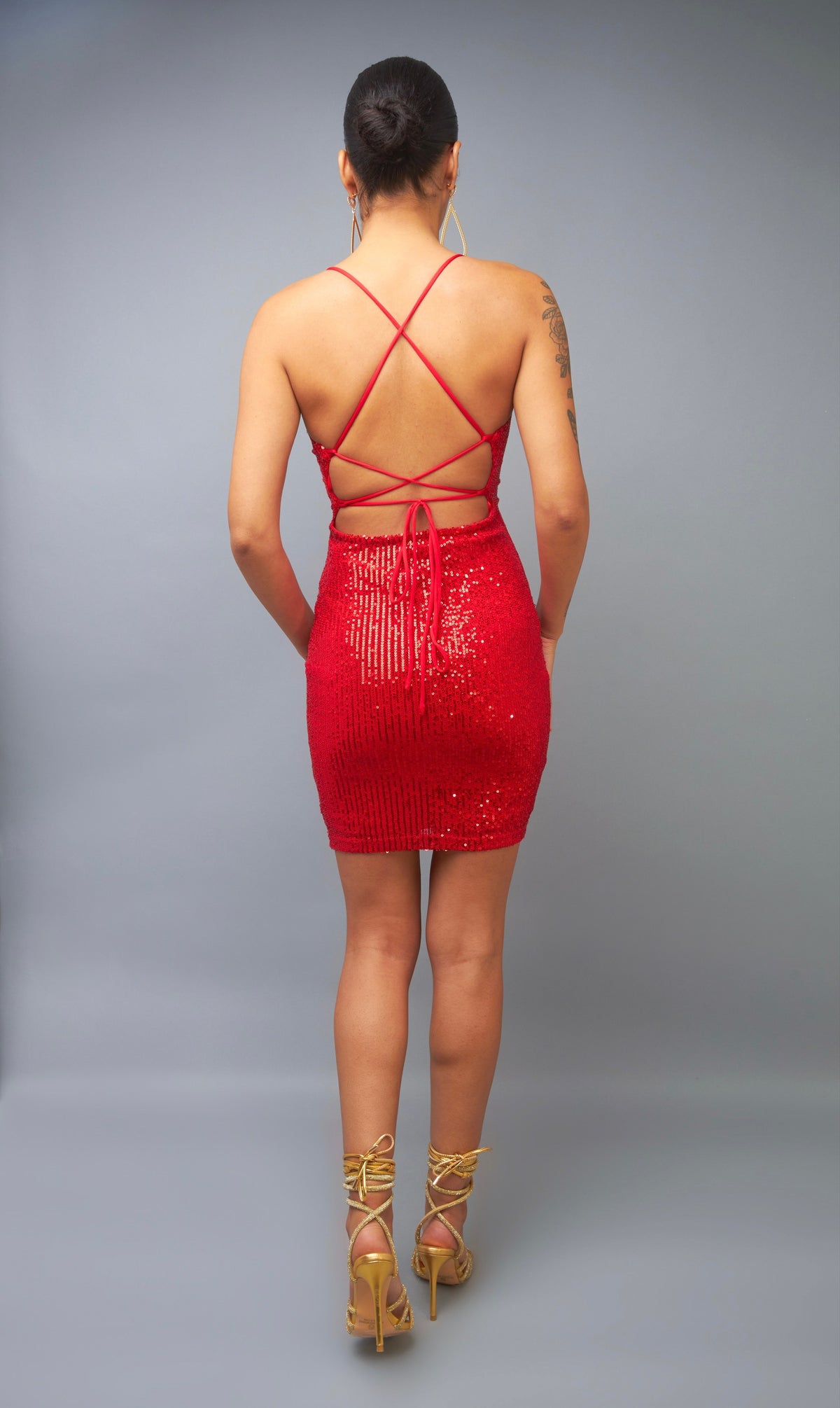 Captivating Red Lace Up Sequin Party Dress