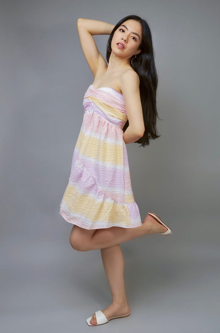 Summer Dream Pink Multi Stripe Strapless Sun Babydoll Dress
