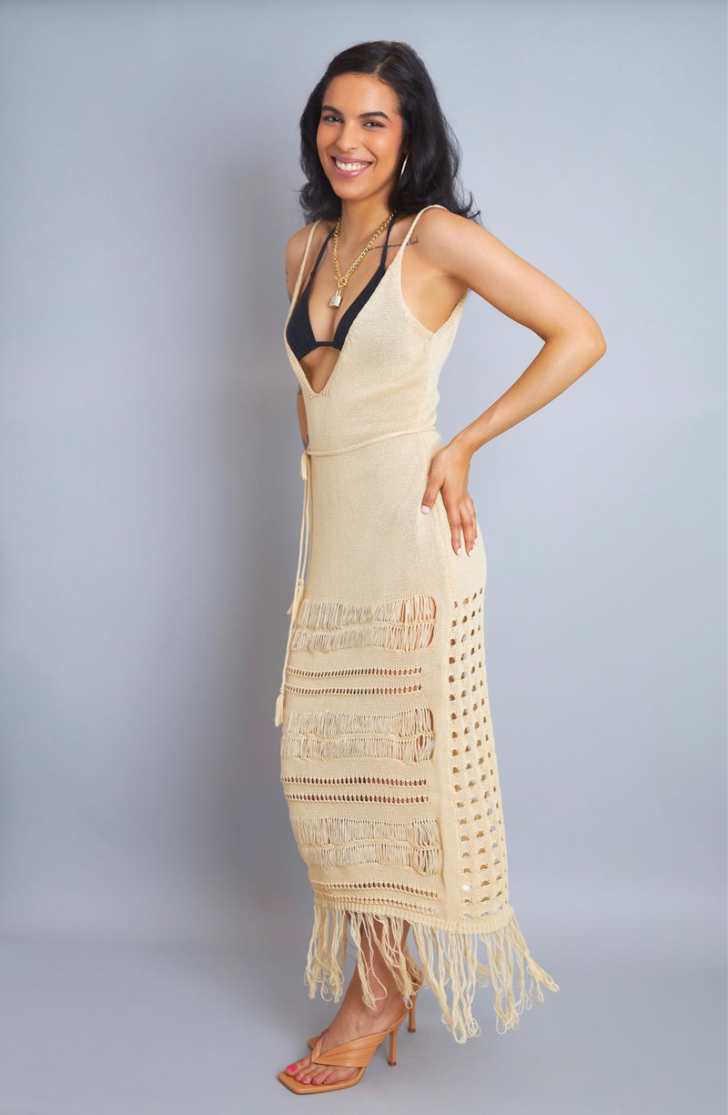 Undeniably Chic Taupe Knitted Cover-Up Maxi Dress