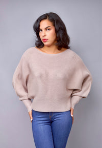 Fall Vibes Taupe Dolman Sleeve Ribbed Knit Sweater Top