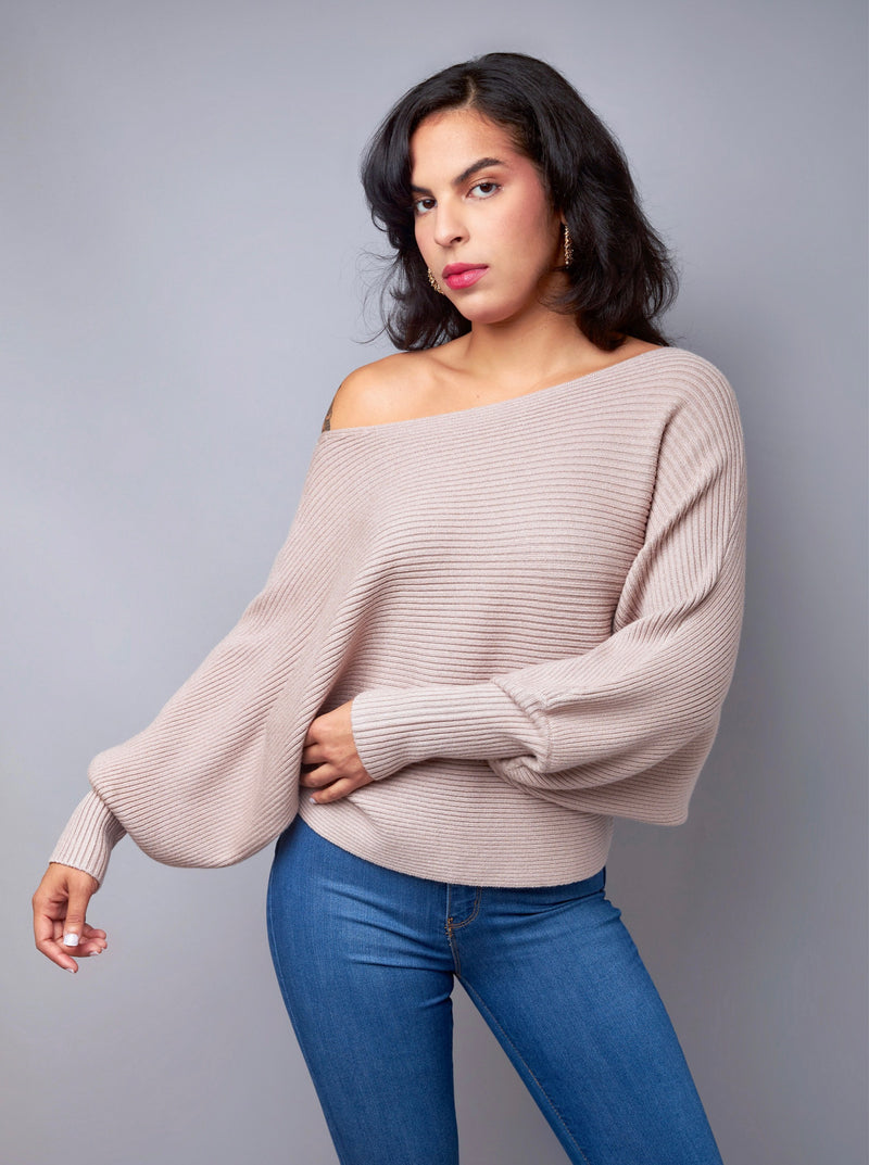 Fall Vibes Taupe Dolman Sleeve Ribbed Knit Sweater Top
