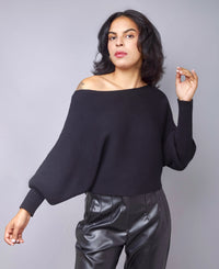 Fall Vibes Black Dolman Sleeve Ribbed Knit Sweater Top