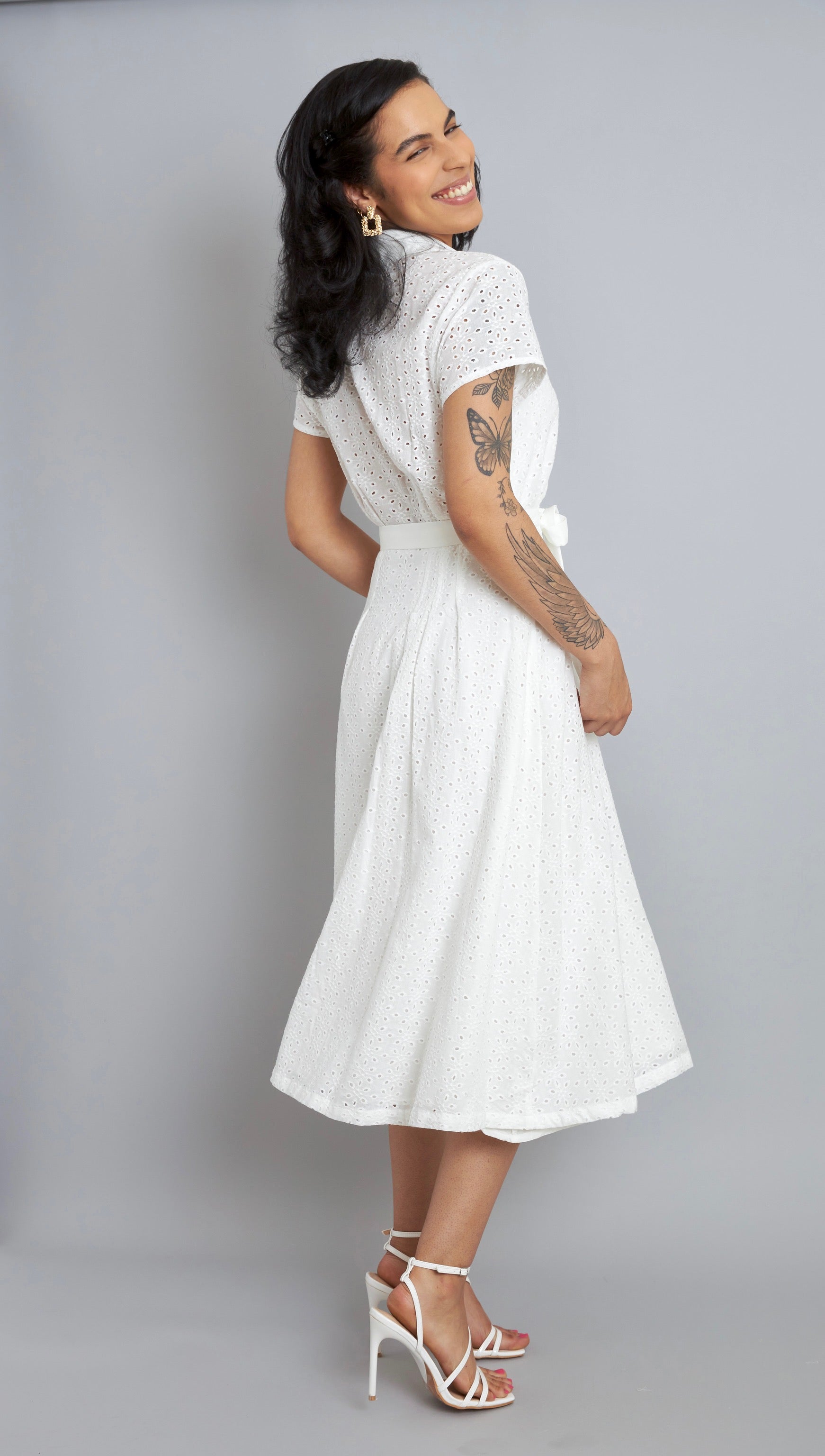 White button clearance midi dress