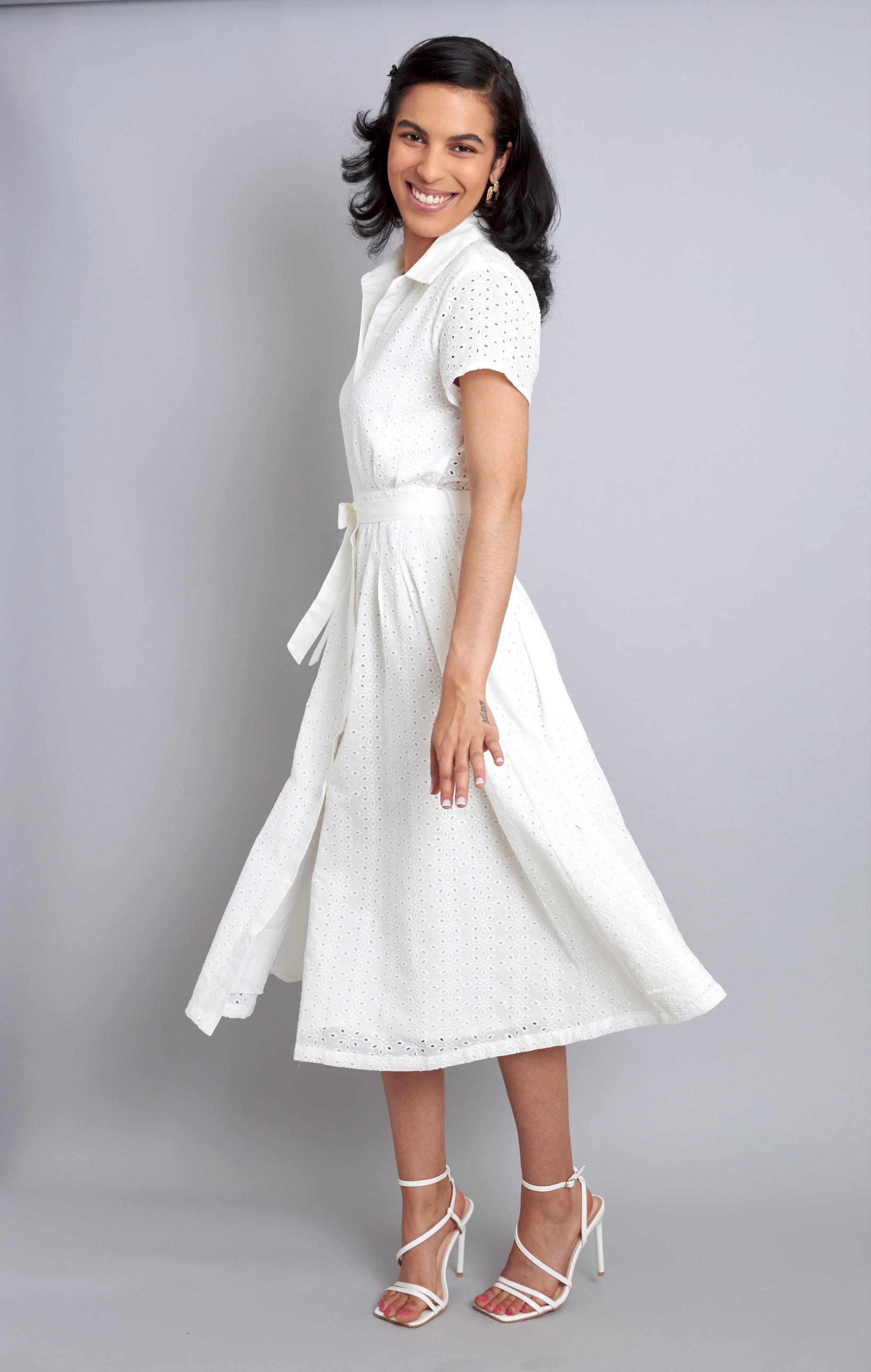 White midi eyelet dress sale