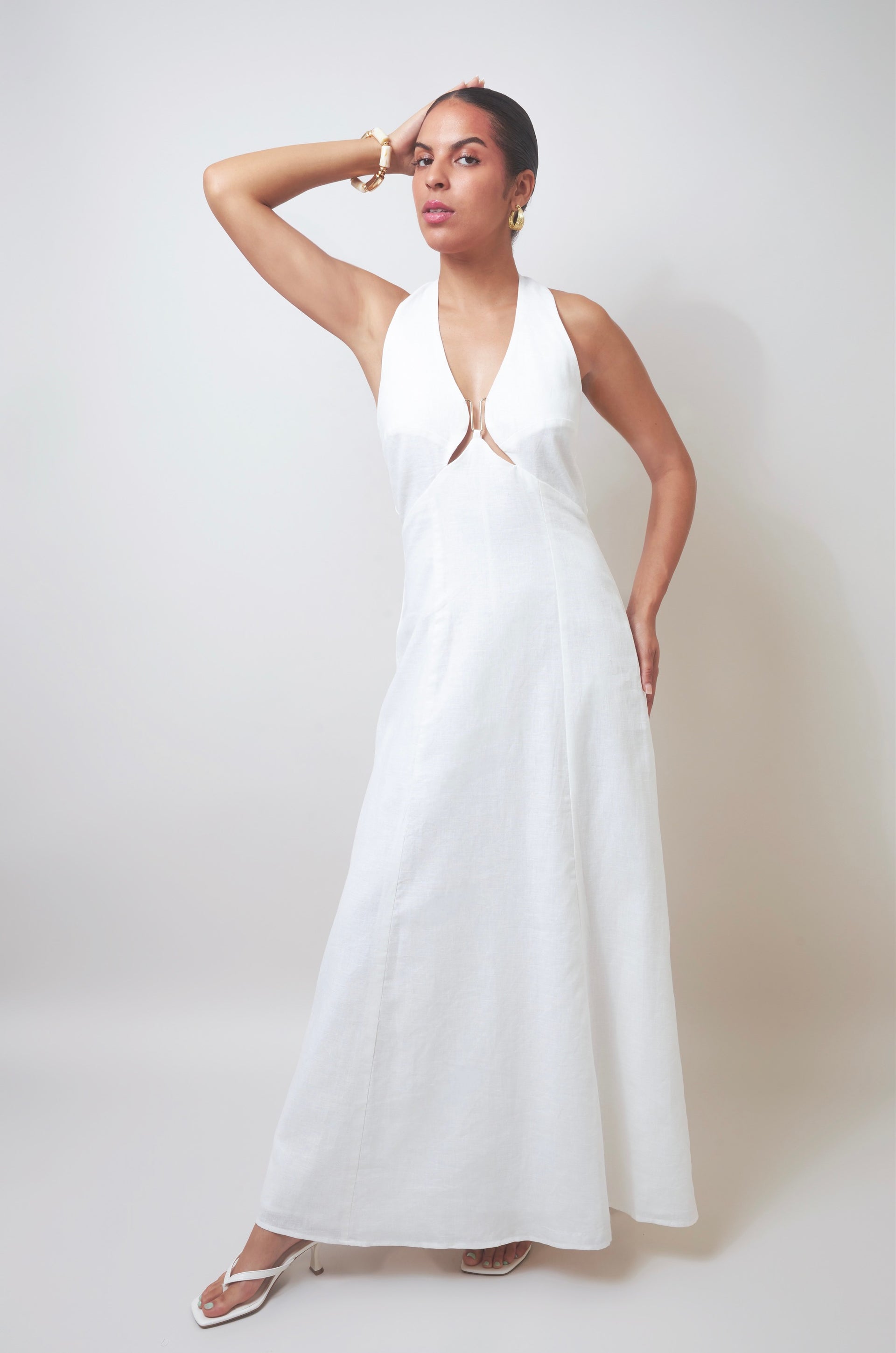 Summer Elegance White Halter Linen Maxi Dress White / L Summer Elegance White Halter Linen Maxi Dress White / L