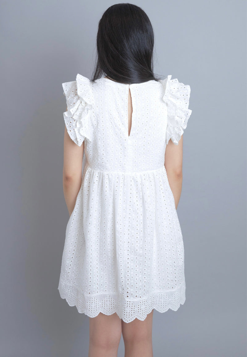 Express Yourself White Eyelet Embroidered Babydoll Dress
