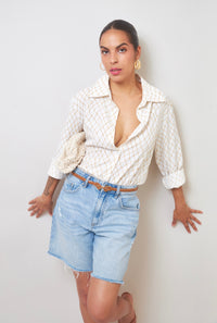 Effortless Charm Geometric Print Button-Up Shirt