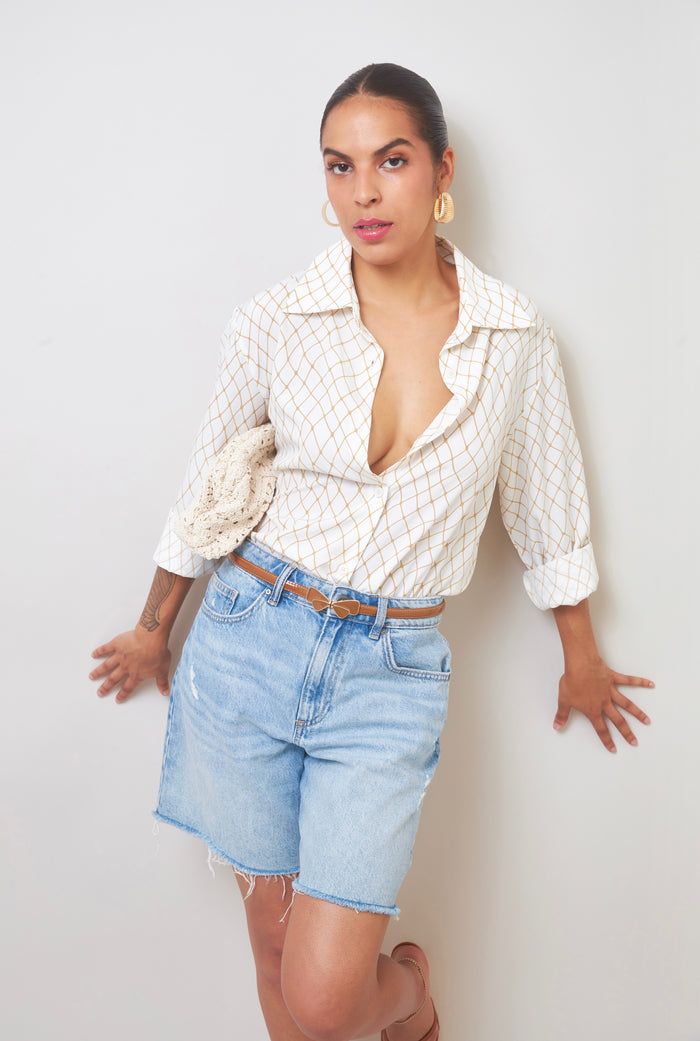 Effortless Charm Geometric Print Button-Up Shirt