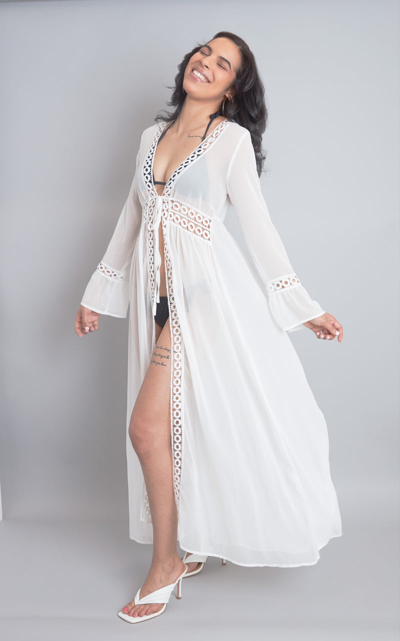 Beach Babe White Maxi Dress Cover-Up Duster