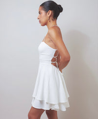 Crisscross Surprise White Backless Tiered Dress