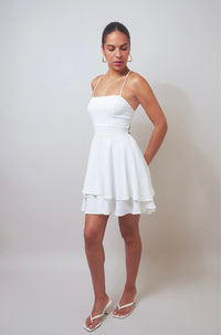 Crisscross Surprise White Backless Tiered Dress