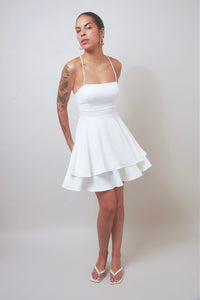 Crisscross Surprise White Backless Tiered Dress