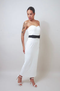 Timless Meets Contempory White Strapless Midi Dress
