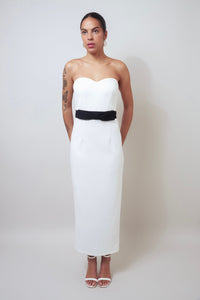 Timless Meets Contempory White Strapless Midi Dress