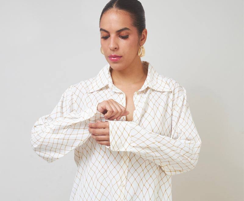 Effortless Charm Geometric Print Button-Up Shirt