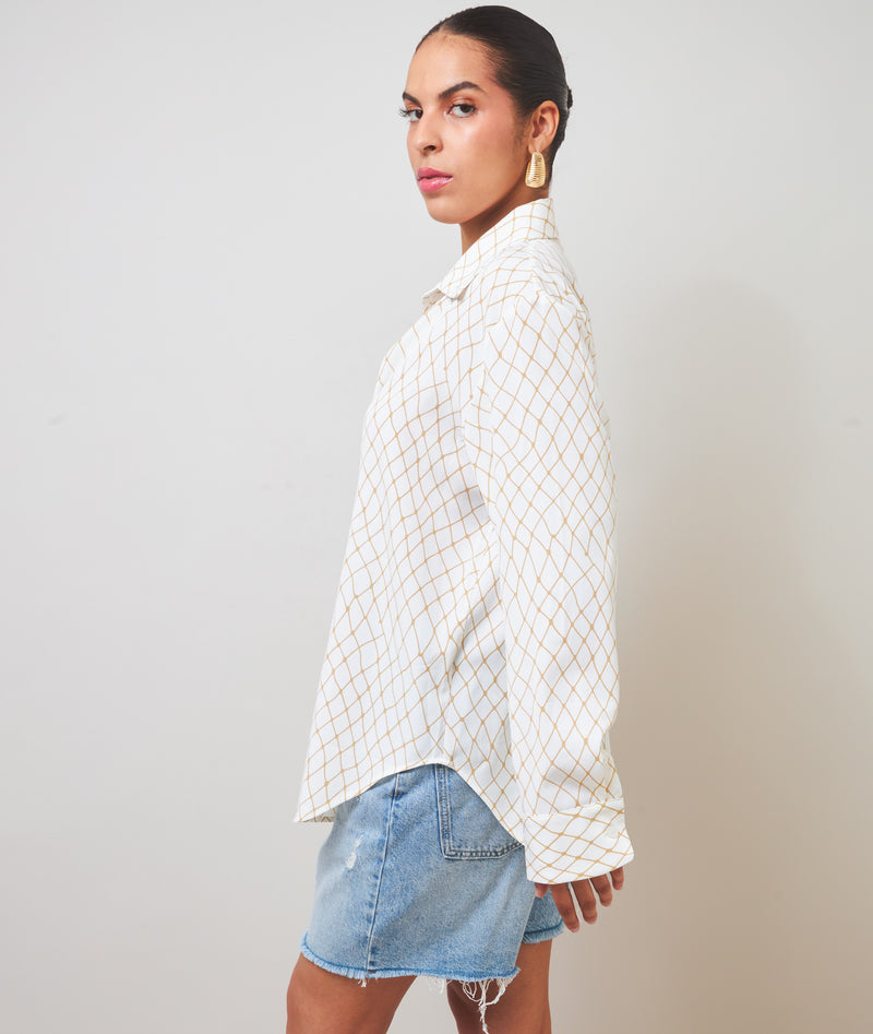 Effortless Charm Geometric Print Button-Up Shirt