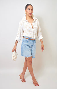 Effortless Charm Geometric Print Button-Up Shirt