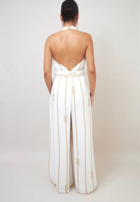 Flirty Keyhole White Halter Wide-Leg Jumpsuit