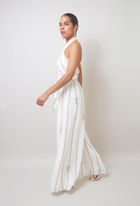Flirty Keyhole White Halter Wide-Leg Jumpsuit