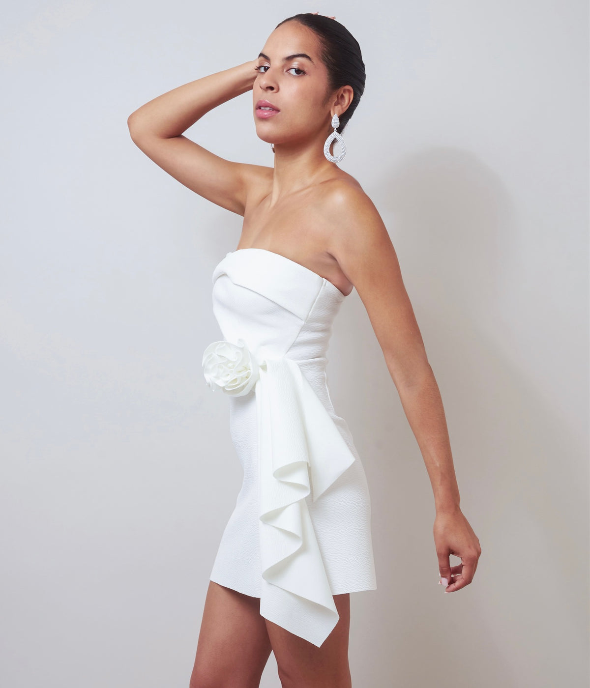 Comtemporary Elegance White Strapless Mini Dress