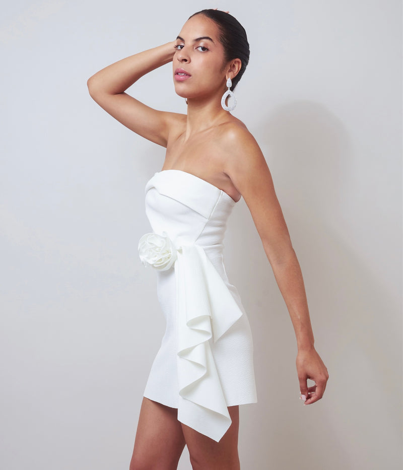 Comtemporary Elegance White Strapless Mini Dress