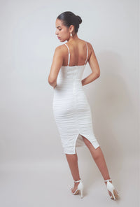 Meaningful Memories White Ruched Sleeveless Bodycon Dress