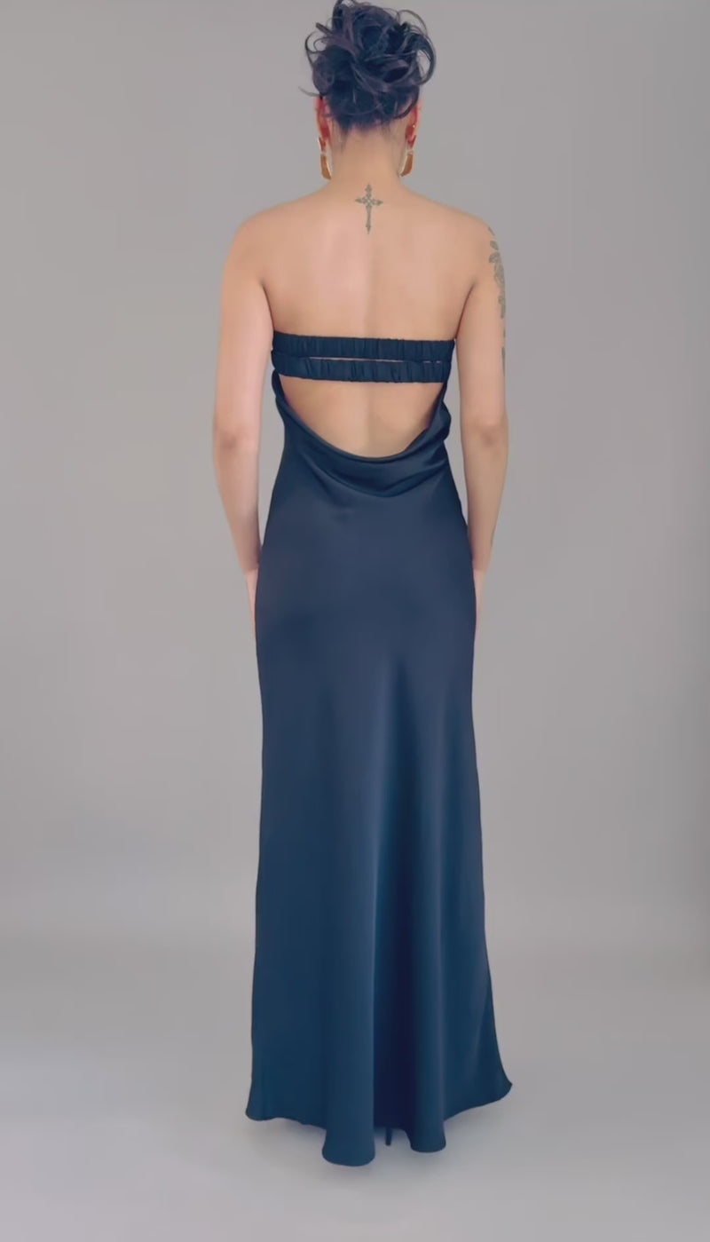 Midnight Rendezvous Black Backless Maxi Dress