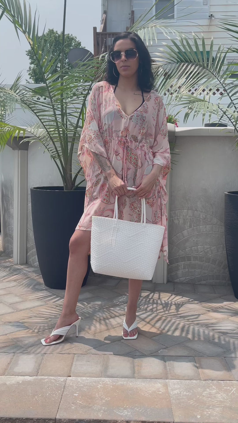 Effortless Resort Style Pink Paisley Kimono Cover-Up