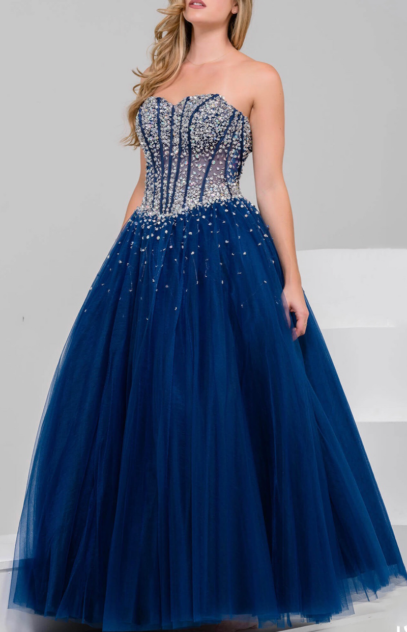 JOVANI 1332 STRAPLESS A-LINE DRESS