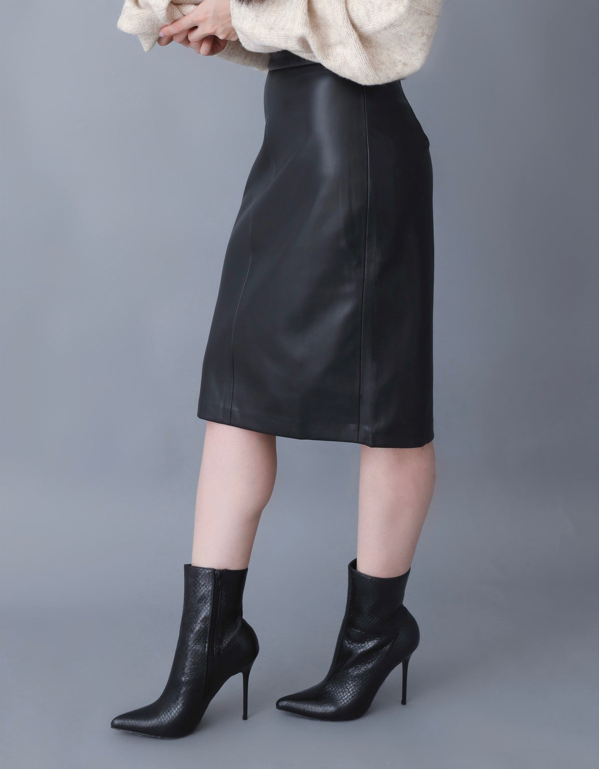 Kortney Black Vegan Leather Pencil Skirt