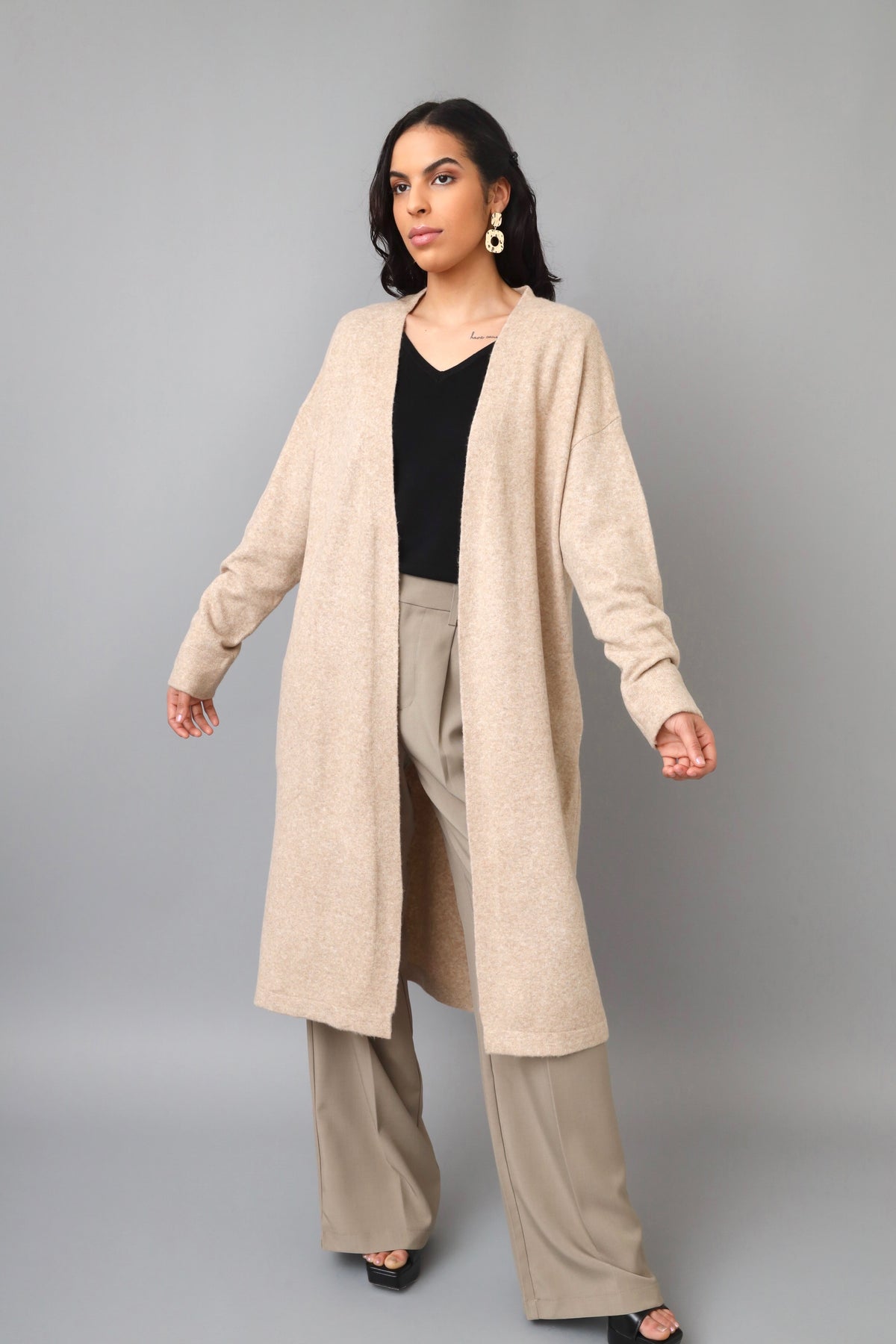 Cozy You Taupe Long Cardigan Sweater