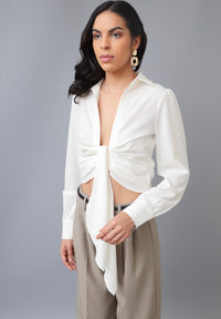 Totally Diva Off-White Collared Crop Blouse