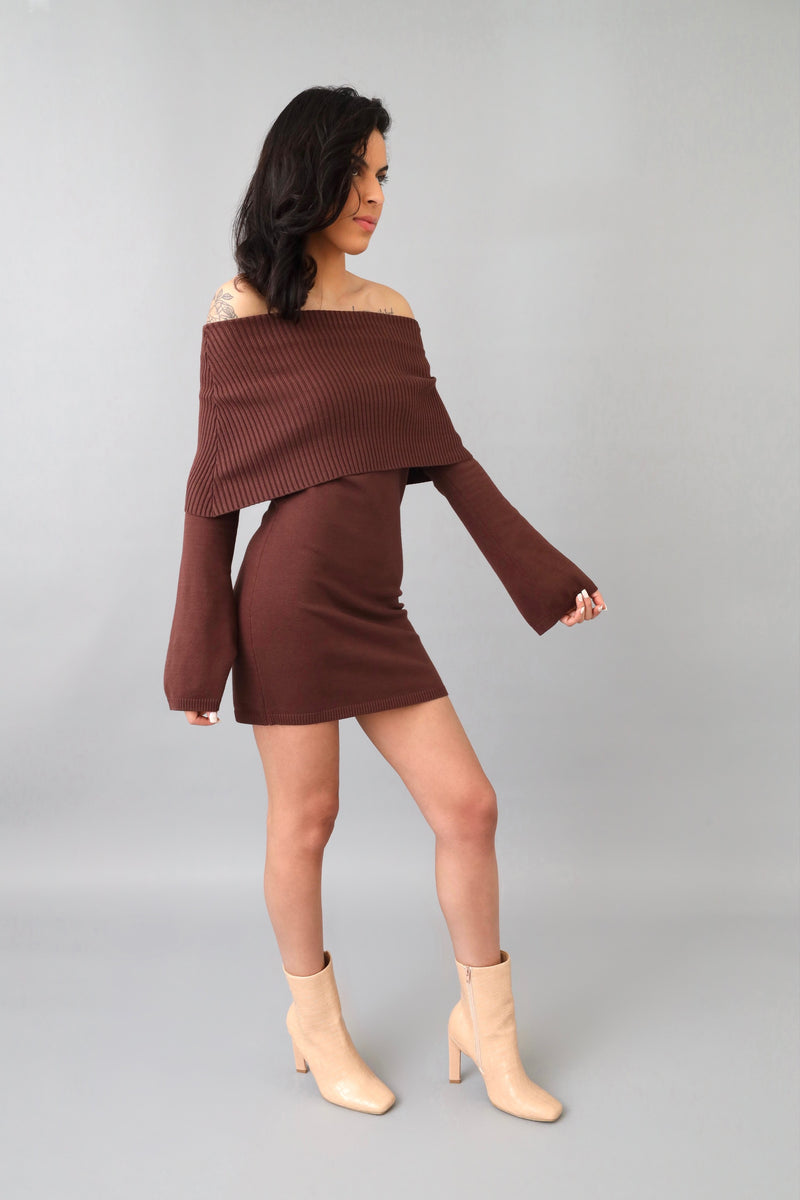Melinda Brown Off-The-Shoulder Ribbed Knit Mini Dress