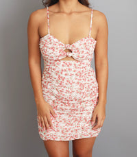 Lilly Rose Off-White Floral Shirred Cut-Out Mini Dress