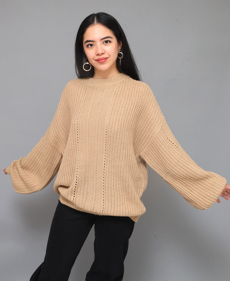 Ryleigh Taupe Braided Knit Sweater
