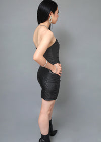Fierce Vibes Black Strapless Snake Print Pu Bodycon Mini Dress