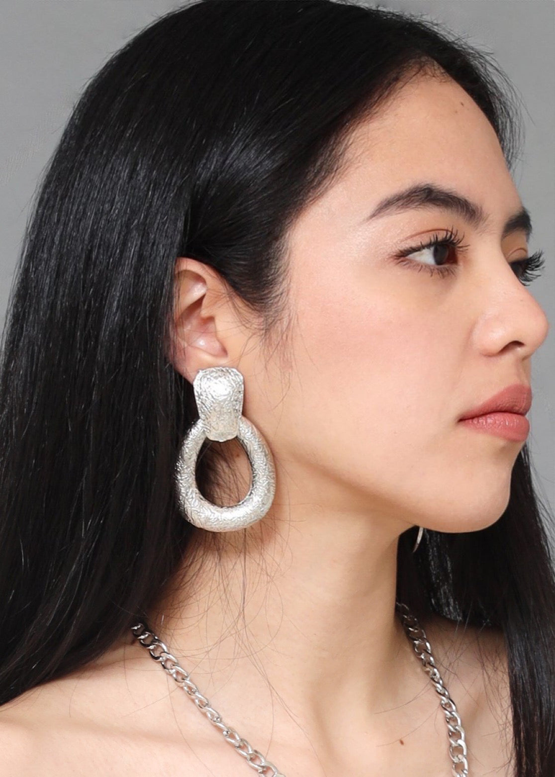 Untouchable Silver Oversize Textured Dangling Earrings