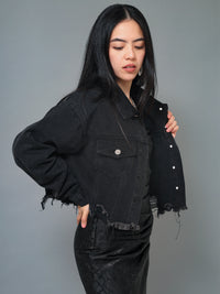 Edgy Black Distressed Cropped Denim Jacket