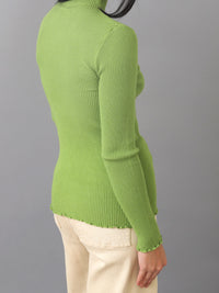Stretchy Moss Ribbed Knit Lettuce Trim Mock Neck Knit Sweater Top