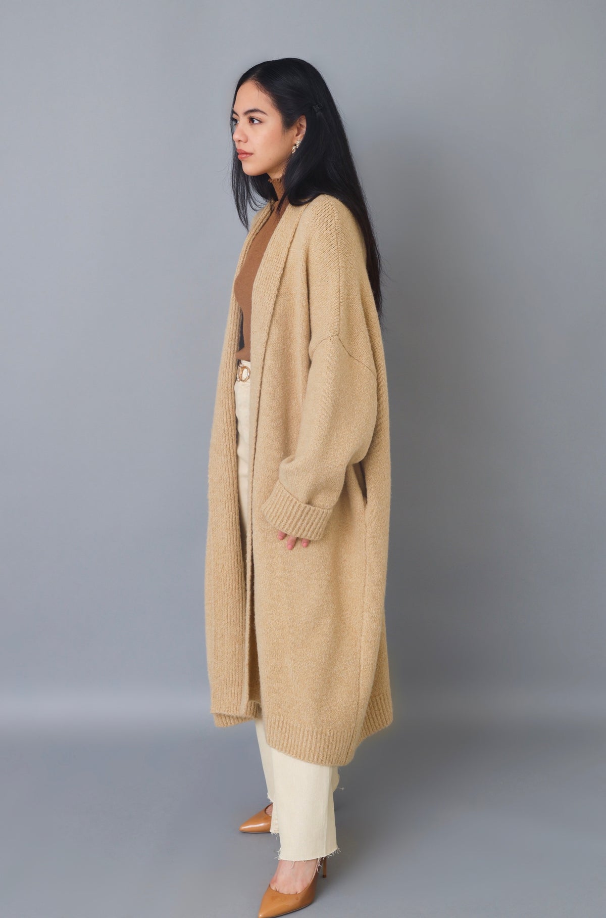 Trendy-Chic Tan Oversize Cardigan Duster Sweater